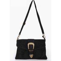 Sarta Women's Buckle Clutch Bag Italian Suede Leather in Black