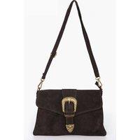 Sarta Women's Buckle Clutch Bag Italian Suede Leather in Brown