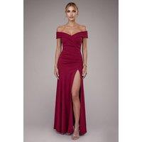 Goddiva Women's Scuba Crepe Off-Shoulder Front Split Maxi Dress in Wine | Size: 6