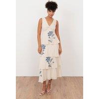 Maya Deluxe Women's Twist Front Embellished Tiered Midaxi Dress in Nude | Size: 6