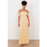 Maya Deluxe Women's Lace Bardot Maxi Dress in Yellow | Size: 14