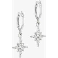 T.H.Baker Women's Silver Cubic Zirconia Star Dropper Hoop Earrings 8.52.0019