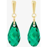 T.H.Baker Women's 9ct Yellow Gold Green Crystal Dropper Earrings 1.58.0045