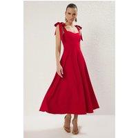 HOXTON GAL Women's Elegant A-Line Midi Dress with Sweetheart Neck & Straps in Red | Size: 10