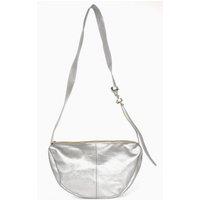 Sarta Women's Half Moon Crossbody Bag Metallic Italian Leather in Silver