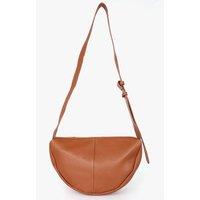 Sarta Women's Half Moon Crossbody Bag Pebbled Italian Leather in Tan