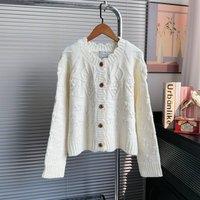 PEACH ACCESSORIES Women's Boho Textured Cable Knit Cardigan in Ivory