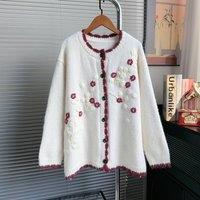 PEACH ACCESSORIES Women's Cream & Burgundy Flowers Embroideries Cardigan in Ivory