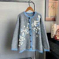 PEACH ACCESSORIES Women's Soft Floral Knit Grey Cardigan