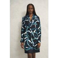 Hobbs London Women's Marianne Ribbon Print Dress in Dark Navy | Size: 6