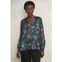 Hobbs London Women's Edna Floral Print Blouse in Bottle Green | Size: 14