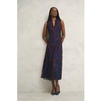 Hobbs London Women's Quin Embroidered Dress in Dark Navy | Size: 8
