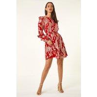 Dusk Women's Floral Foil Paisley Dress in Red | Size: 12