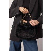 WOVCOR Women's Faux Fur Chain Strap Crossbody Shoulder Bag in Black