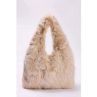 WOVCOR Women's Faux Fur Slouchy Grab Bag in Beige