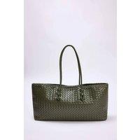 WOVCOR Women's Woven Shoulder Bag with Intrecciato Pattern in Khaki