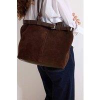 WOVCOR Women's Suede Shoulder Bag with Buckle Detail in Dark Brown