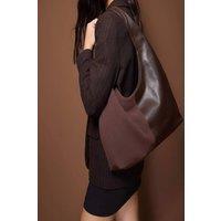 WOVCOR Women's Contrast Panel Oval Hobo Shoulder Bag in Brown