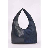 WOVCOR Women's Contrast Panel Oval Hobo Shoulder Bag in Navy