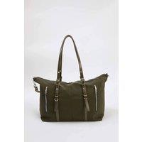WOVCOR Women's Double Strap Zip Detail Tote Shoulder Bag in Khaki