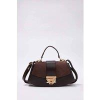 WOVCOR Women's Faux Suede Panel Mini Grab Bag with Push Lock Closure in Dark Brown