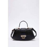 WOVCOR Women's Faux Suede Panel Mini Grab Bag with Push Lock Closure in Black