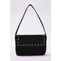 WOVCOR Women's Faux Suede Studded Flap Shoulder Bag in Black