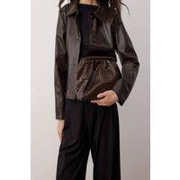 WOVCOR Women's Woven Gathered Clutch Shoulder Bag with Magnetic Closure in Dark Brown