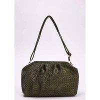 WOVCOR Women's Woven Gathered Clutch Shoulder Bag with Magnetic Closure in Khaki