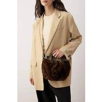 WOVCOR Women's Faux Fur Gathered Shoulder Bag with Braided Handle in Brown