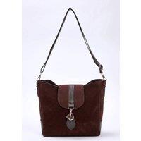WOVCOR Women's Faux Suede Bucket Shoulder Bag with Clip Clasp Detail in Dark Brown