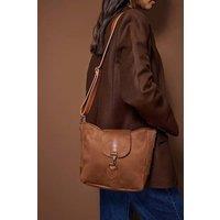 WOVCOR Women's Faux Suede Bucket Shoulder Bag with Clip Clasp Detail in Brown