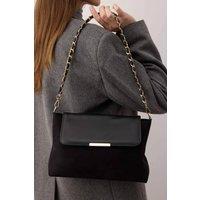 WOVCOR Women's Faux Suede Flap Clutch Bag with Woven Chain Strap in Black