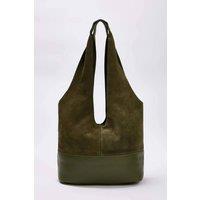 WOVCOR Women's Suede & Leather Contrast Panel Hobo Shoulder Bag in Khaki
