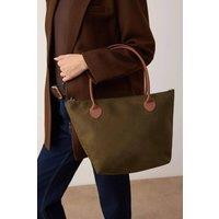 WOVCOR Women's Nylon Zip Top Tote Bag with Contrast Leather-Look Handles in Khaki