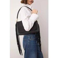 WOVCOR Women's Faux Suede Fringe Side Shoulder Bag with Top Handle in Black