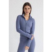 WOVCOR Women's Zip Up Thumbhole Sports Jacket with Ribbed Panel in Mid Blue | Size: Small