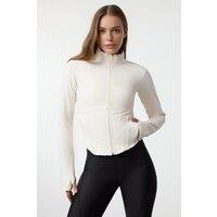 WOVCOR Women's Zip Up Thumbhole Sports Jacket with Ribbed Panel in Ecru | Size: Medium
