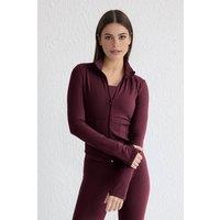WOVCOR Women's Zip Up Thumbhole Sports Jacket with Ribbed Panel in Burgundy | Size: Medium