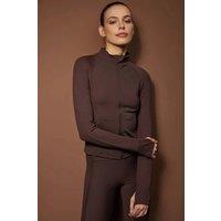 WOVCOR Women's Ribbed Sleeve Zip Up Sports Jacket with Stand Collar in Brown | Size: Small