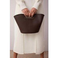WOVCOR Women's Stitch Detail Structured Tote Bag with Cut Out Handle in Dark Brown