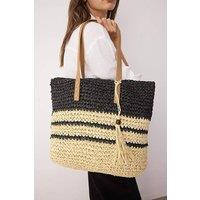 WOVCOR Women's Striped Straw Tassel Beach Tote Bag