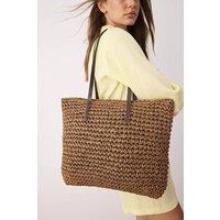 WOVCOR Women's Woven Straw Large Shoulder Tote Bag in Brown