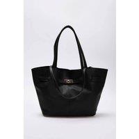 WOVCOR Women's Turn Lock Pebbled Tote Shoulder Bag in Black