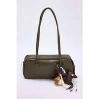 WOVCOR Women's Charm Detail Mini Bowling Shoulder Bag in Khaki