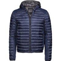 TEE JAYS Men's Crossover Hooded Padded Outdoor Jacket in Dark Navy | Size: Small