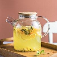 Living and Home 1.8L Clear Glass Teapot Stovetop Safe with Spout Filter, Bamboo Lid