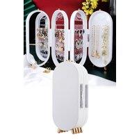 Living and Home 4-Tier Jewelry Display Box Earring Storage Jewellery Organizer Stand Women Gift with Mirror in White