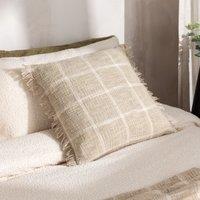 Yard Beni Check 100% Cotton Fringed Cushion in Stone | Size: 45 cm x 45 cm