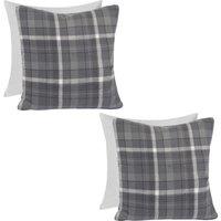 OHS Woven Check Cushion Covers Tartan Pack of 2 Filled Case Pad Set in Charcoal | Size: 45 cm x 45 cm